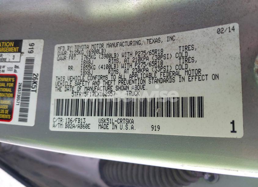 Photo 9 of 2014 Toyota Tundra SR5 5.7L V8 (VIN 5TFRY5F17EX162557)
