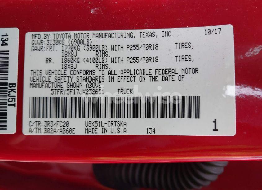 Photo 9 of 2018 Toyota Tundra SR5 5.7L V8 (VIN 5TFRY5F17JX232651)