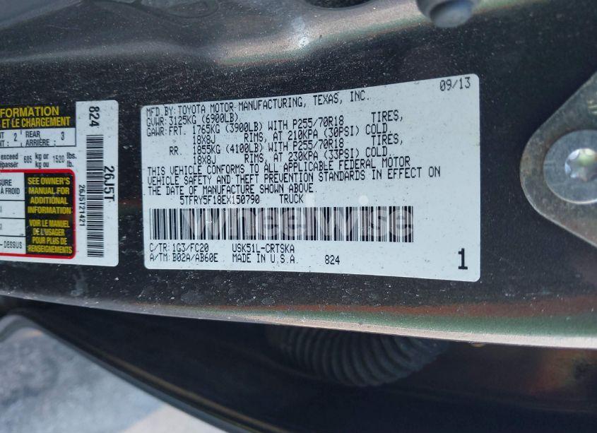 Photo 9 of 2014 Toyota Tundra SR5 5.7L V8 (VIN 5TFRY5F18EX150790)