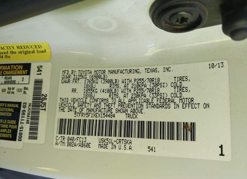 Photo 9 of 2014 Toyota Tundra SR5 5.7L V8 (VIN 5TFRY5F1XEX154484)