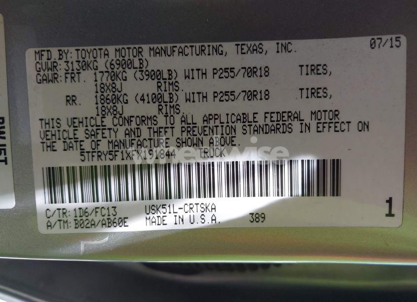 Photo 9 of 2015 Toyota Tundra SR5 5.7L V8 (VIN 5TFRY5F1XFX191844)