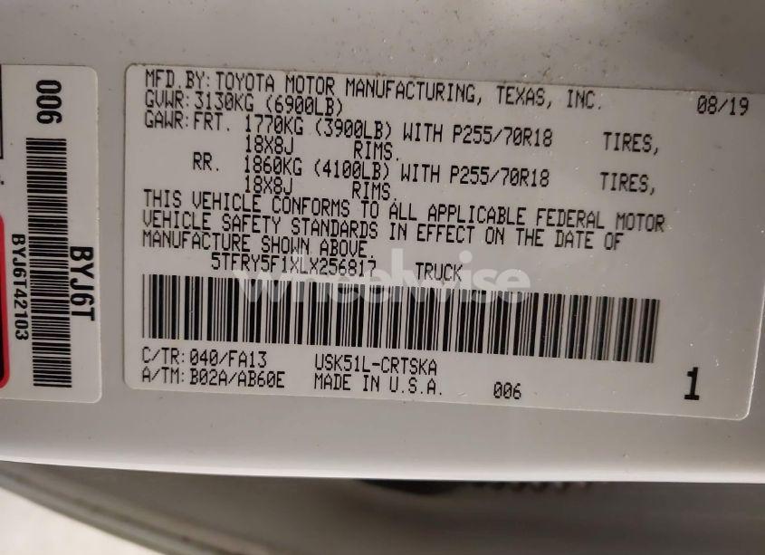 Photo 9 of 2020 Toyota Tundra SR (VIN 5TFRY5F1XLX256817)