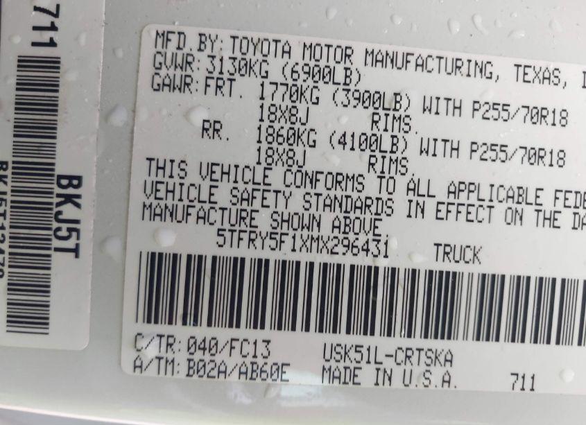 Photo 9 of 2021 Toyota Tundra SR5 (VIN 5TFRY5F1XMX296431)