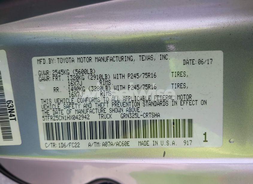 Photo 9 of 2017 Toyota Tacoma SR5 V6 (VIN 5TFRZ5CN1HX042942)