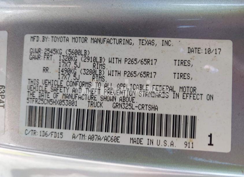Photo 9 of 2017 Toyota Tacoma TRD SPORT (VIN 5TFRZ5CN5HX053801)