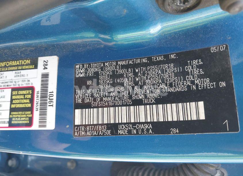 Photo 9 of 2007 Toyota Tundra SR5 4.7L V8 (VIN 5TFST54167X001705)