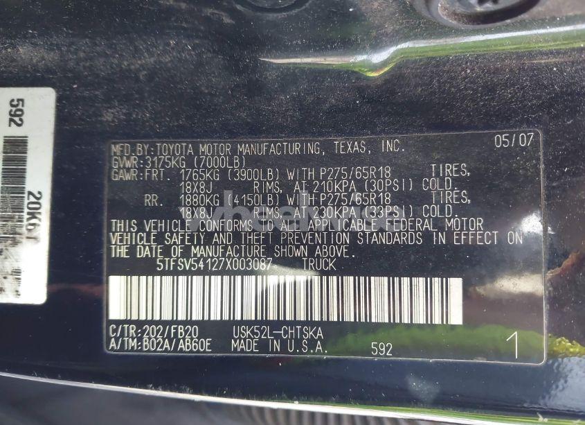 Photo 9 of 2007 Toyota Tundra SR5 5.7L V8 (VIN 5TFSV54127X003087)