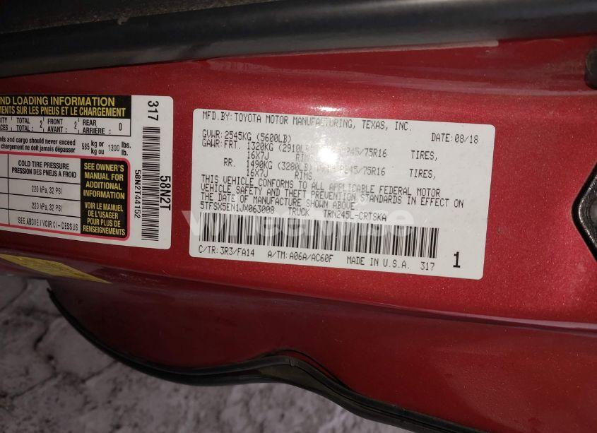 Photo 9 of 2018 Toyota Tacoma SR (VIN 5TFSX5EN1JX063008)