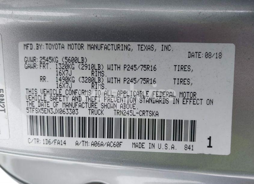 Photo 9 of 2018 Toyota Tacoma SR (VIN 5TFSX5EN3JX063303)