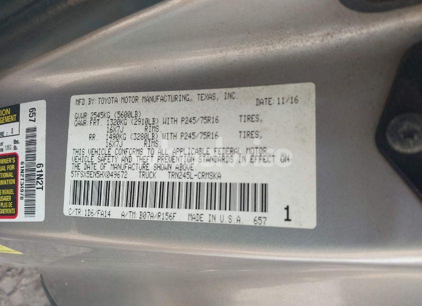 Photo 9 of 2017 Toyota Tacoma SR (VIN 5TFSX5EN5HX049672)