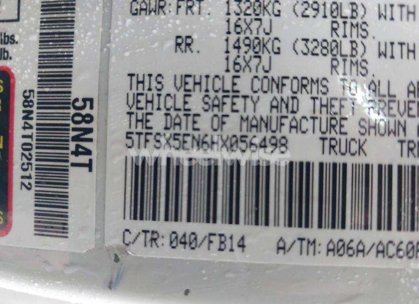 Photo 9 of 2017 Toyota Tacoma SR (VIN 5TFSX5EN6HX056498)