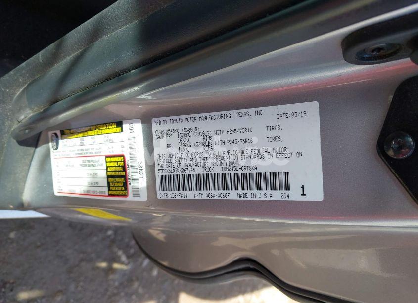 Photo 9 of 2019 Toyota Tacoma SR (VIN 5TFSX5EN7KX067145)