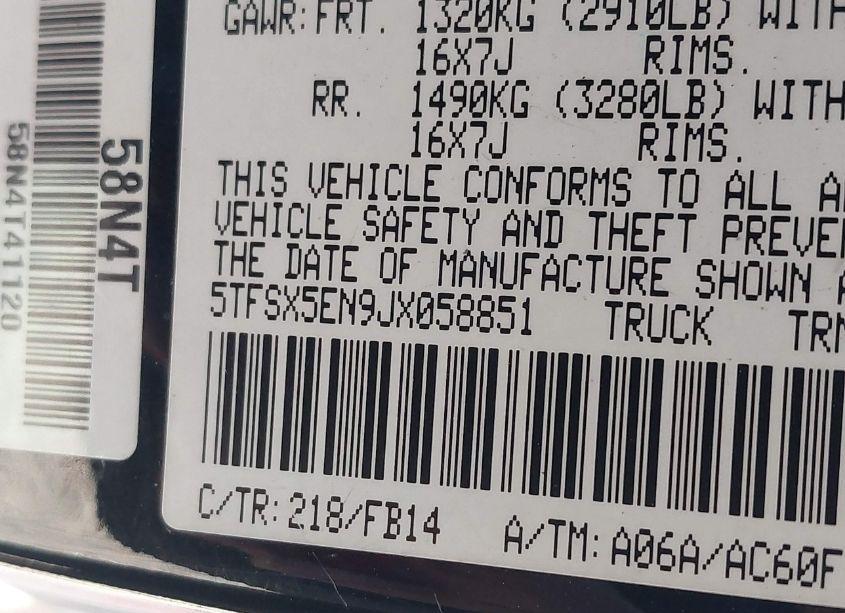 Photo 9 of 2018 Toyota Tacoma SR (VIN 5TFSX5EN9JX058851)