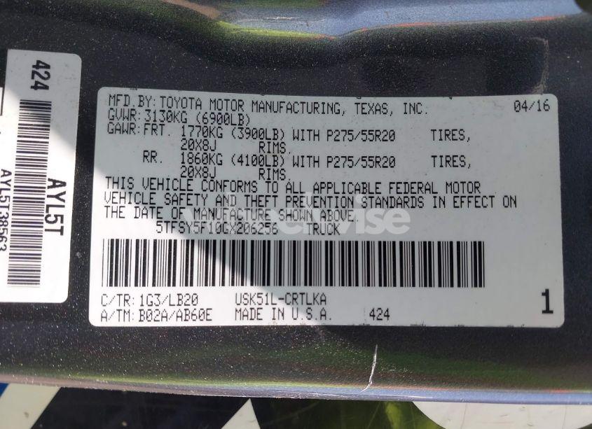 Photo 9 of 2016 Toyota Tundra LIMITED 5.7L V8 (VIN 5TFSY5F10GX206256)