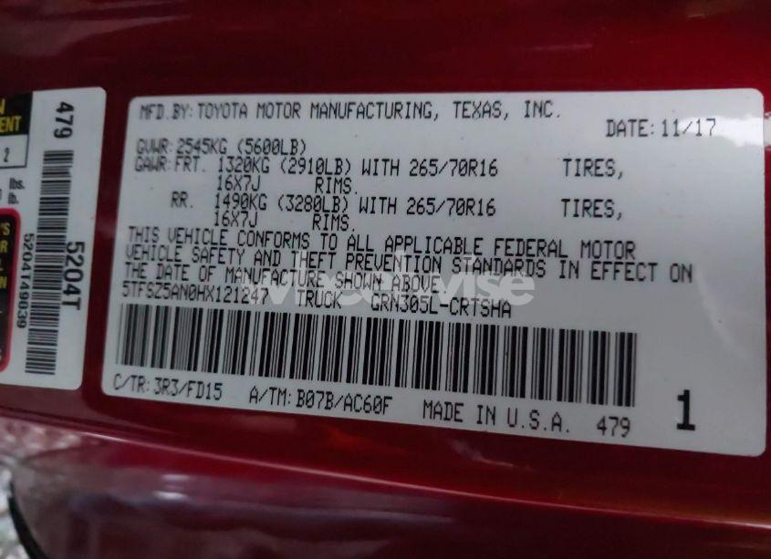 Photo 9 of 2017 Toyota Tacoma TRD OFF ROAD (VIN 5TFSZ5AN0HX121247)