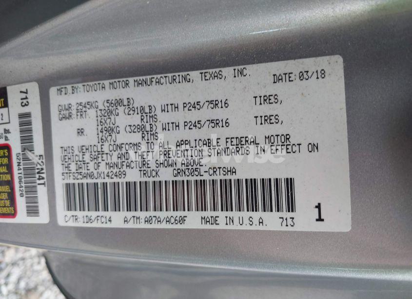 Photo 9 of 2018 Toyota Tacoma SR5 V6 (VIN 5TFSZ5AN0JX142489)