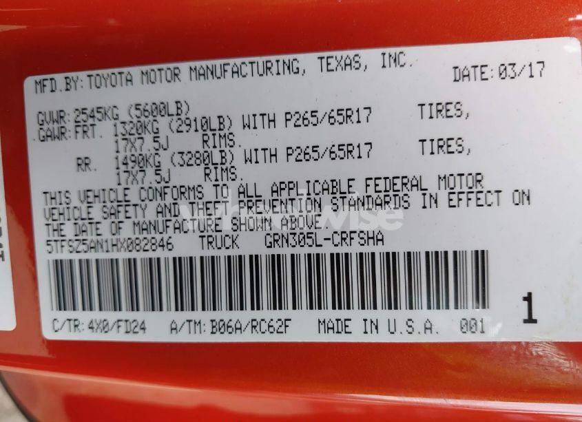 Photo 9 of 2017 Toyota Tacoma TRD SPORT (VIN 5TFSZ5AN1HX082846)