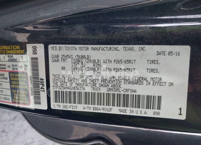 Photo 9 of 2016 Toyota Tacoma TRD SPORT (VIN 5TFSZ5AN4GX036376)