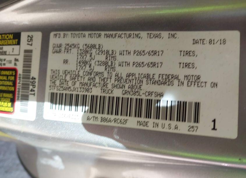 Photo 9 of 2018 Toyota Tacoma TRD SPORT (VIN 5TFSZ5AN5JX133903)