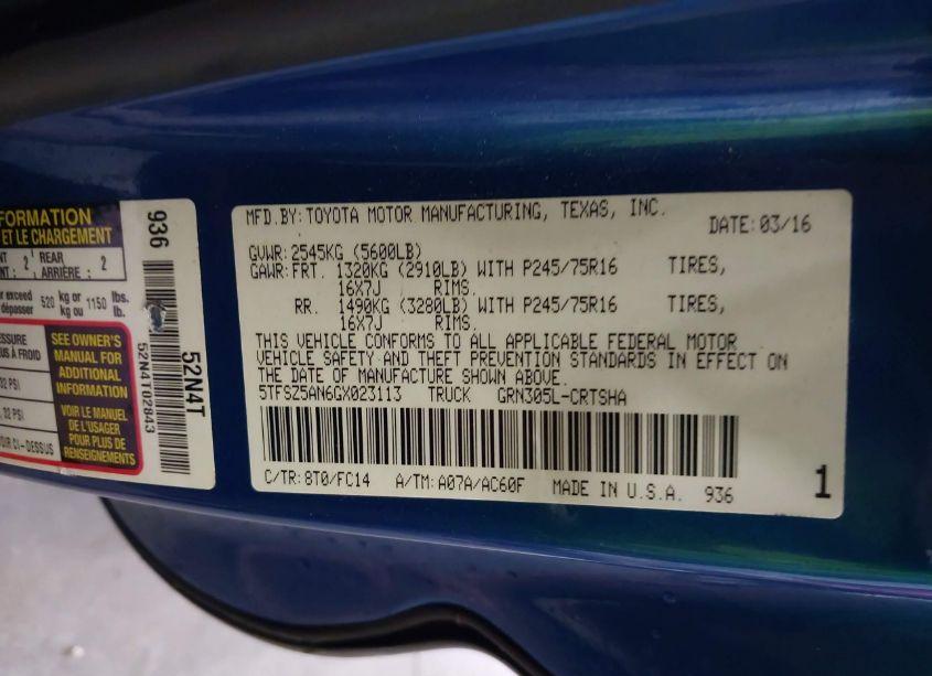Photo 9 of 2016 Toyota Tacoma SR5 V6 (VIN 5TFSZ5AN6GX023113)