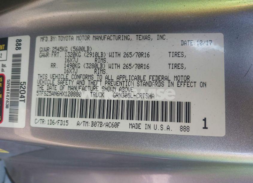 Photo 9 of 2017 Toyota Tacoma TRD OFF ROAD (VIN 5TFSZ5AN6HX120880)