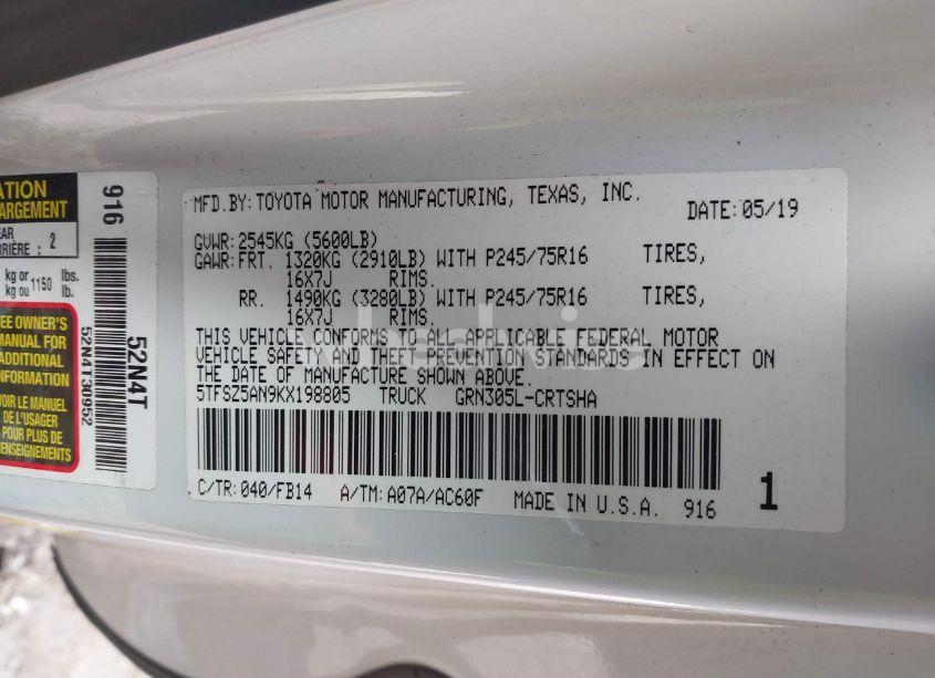 Photo 9 of 2019 Toyota Tacoma SR V6 (VIN 5TFSZ5AN9KX198805)