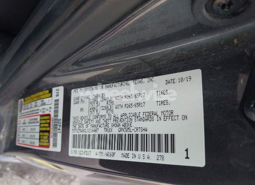 Photo 9 of 2020 Toyota Tacoma TRD SPORT (VIN 5TFSZ5ANXLX216407)