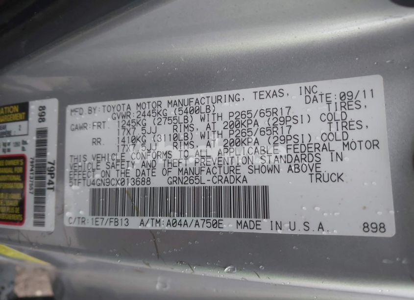 Photo 9 of 2012 Toyota Tacoma PRERUNNER ACCESS CAB (VIN 5TFTU4GN9CX013688)