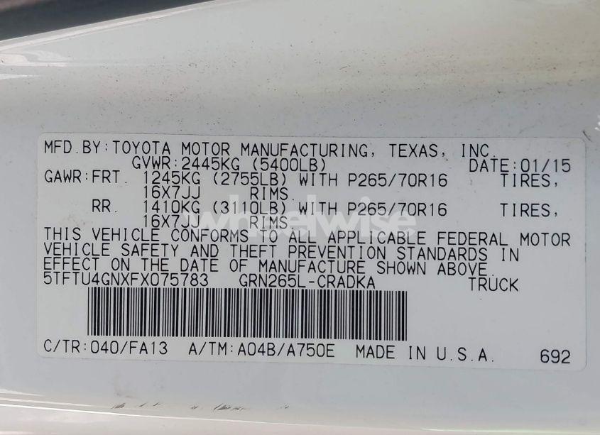 Photo 9 of 2015 Toyota Tacoma PRERUNNER ACCESS CAB (VIN 5TFTU4GNXFX075783)