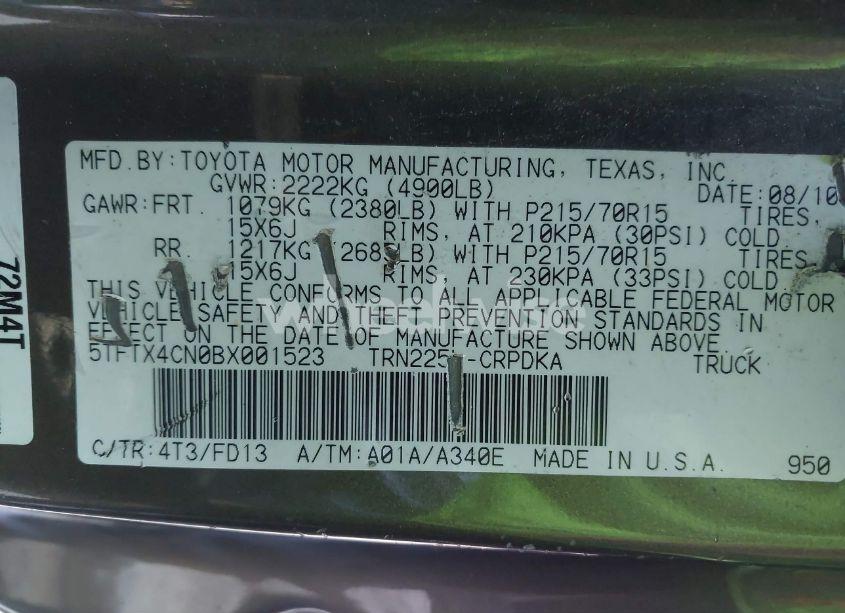 Photo 9 of 2011 Toyota Tacoma ACCESS CAB (VIN 5TFTX4CN0BX001523)