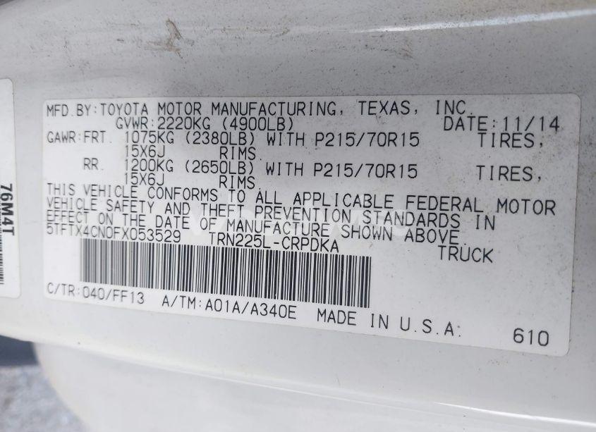Photo 9 of 2015 Toyota Tacoma (VIN 5TFTX4CN0FX053529)