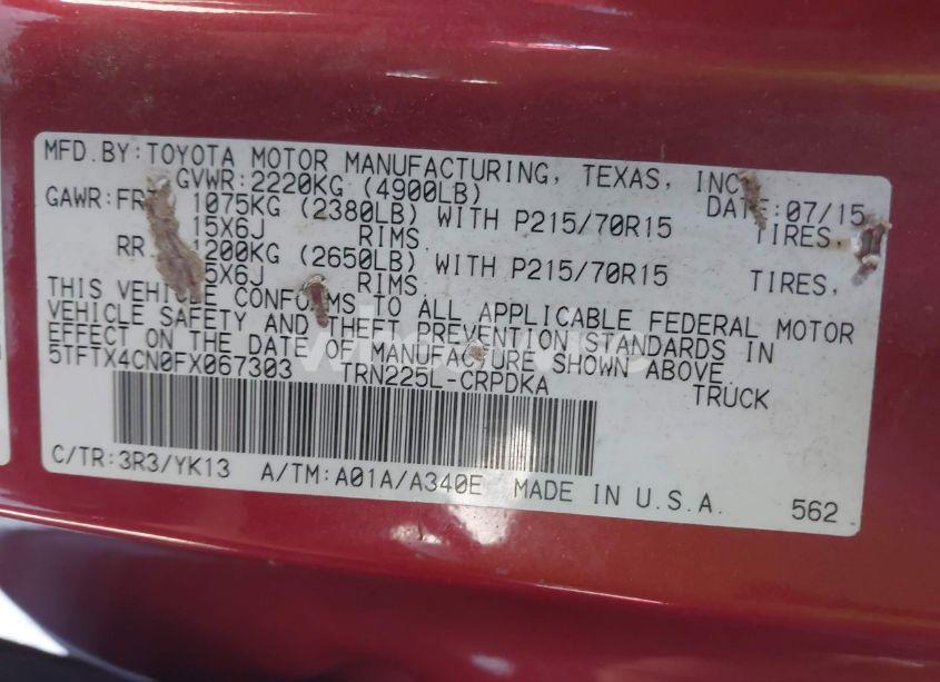 Photo 9 of 2015 Toyota Tacoma (VIN 5TFTX4CN0FX067303)