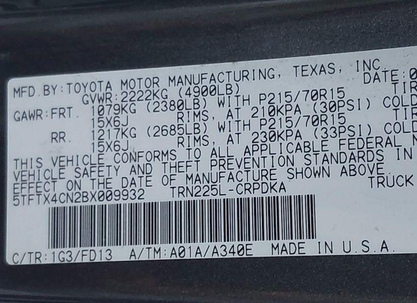 Photo 9 of 2011 Toyota Tacoma ACCESS CAB (VIN 5TFTX4CN2BX009932)