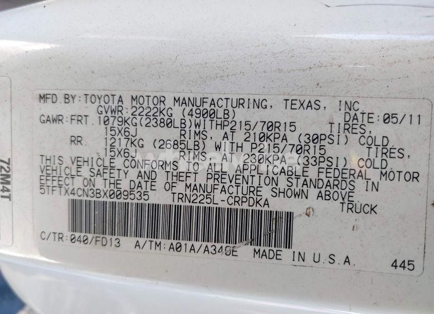 Photo 9 of 2011 Toyota Tacoma ACCESS CAB (VIN 5TFTX4CN3BX009535)