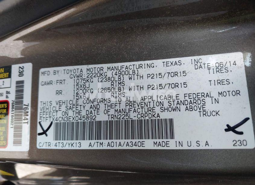 Photo 9 of 2014 Toyota Tacoma (VIN 5TFTX4CN3EX045892)