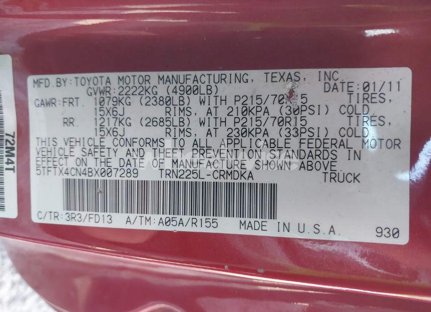 Photo 9 of 2011 Toyota Tacoma ACCESS CAB (VIN 5TFTX4CN4BX007289)
