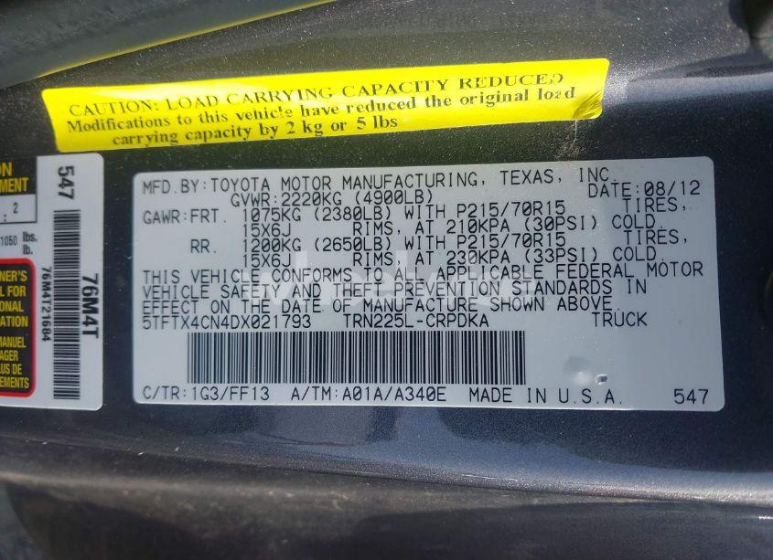 Photo 9 of 2013 Toyota Tacoma (VIN 5TFTX4CN4DX021793)