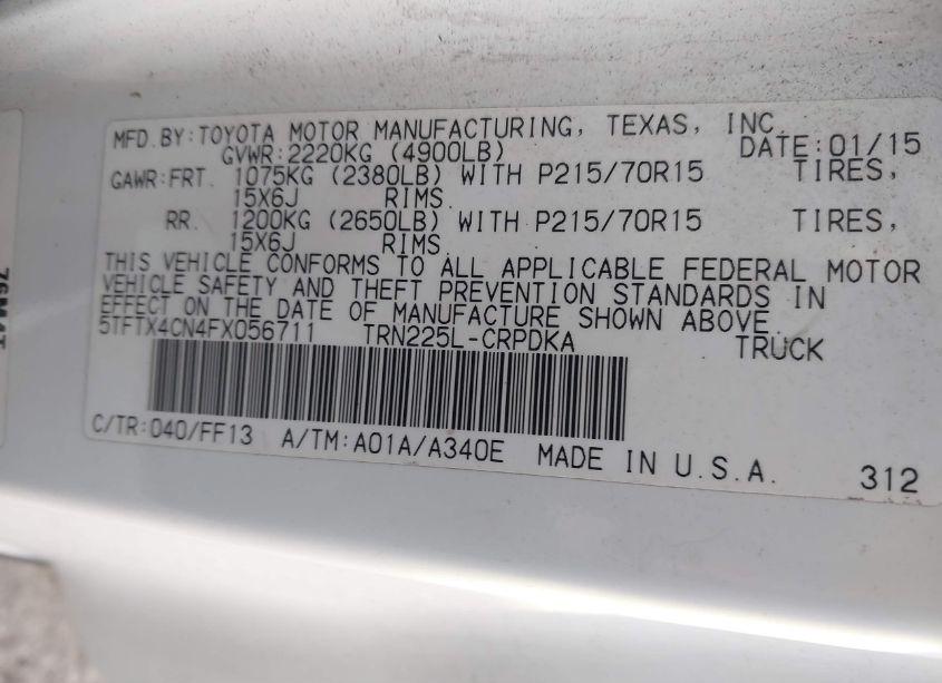 Photo 9 of 2015 Toyota Tacoma (VIN 5TFTX4CN4FX056711)