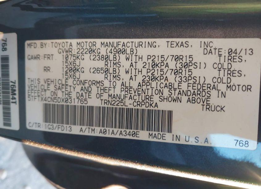 Photo 9 of 2013 Toyota Tacoma ACCESS CAB (VIN 5TFTX4CN5DX031765)