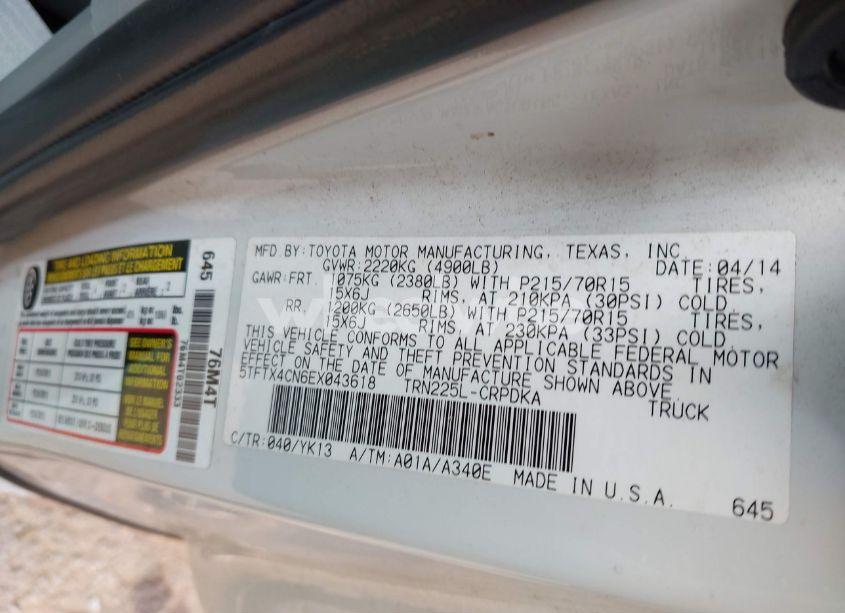 Photo 9 of 2014 Toyota Tacoma (VIN 5TFTX4CN6EX043618)