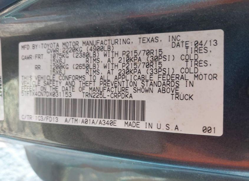Photo 9 of 2013 Toyota Tacoma ACCESS CAB (VIN 5TFTX4CN7DX031153)