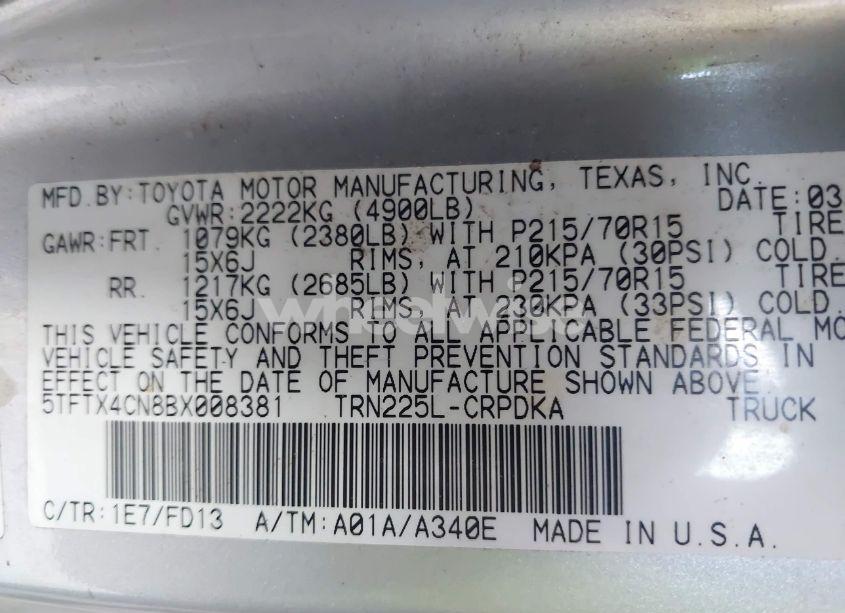 Photo 9 of 2011 Toyota Tacoma ACCESS CAB (VIN 5TFTX4CN8BX008381)