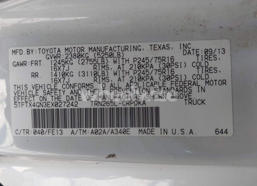 Photo 9 of 2014 Toyota Tacoma PRERUNNER (VIN 5TFTX4GN3EX027242)
