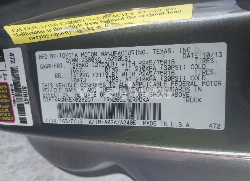 Photo 9 of 2014 Toyota Tacoma PRERUNNER (VIN 5TFTX4GNXEX028257)
