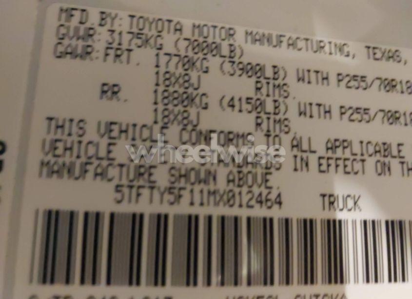 Photo 9 of 2021 Toyota Tundra SR (VIN 5TFTY5F11MX012464)
