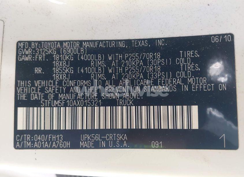 Photo 9 of 2010 Toyota Tundra GRADE 4.6L V8 (VIN 5TFUM5F10AX015321)