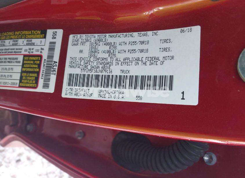 Photo 9 of 2018 Toyota Tundra SR 4.6L V8 (VIN 5TFUM5F10JX079116)