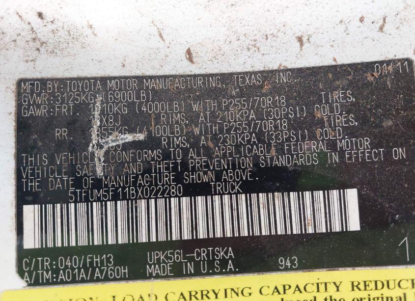 Photo 9 of 2011 Toyota Tundra GRADE 4.6L V8 (VIN 5TFUM5F11BX022280)