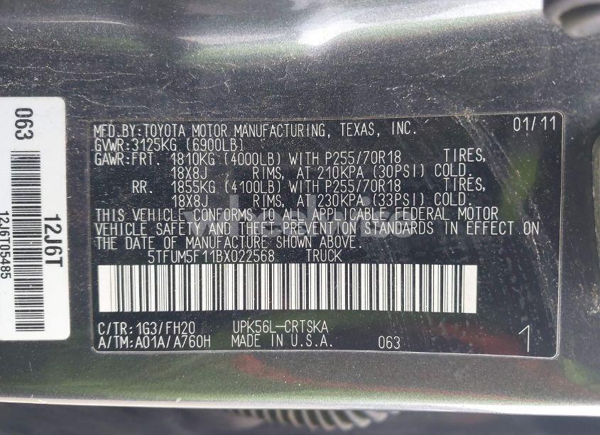 Photo 9 of 2011 Toyota Tundra GRADE 4.6L V8 (VIN 5TFUM5F11BX022568)
