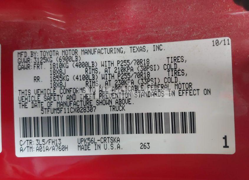 Photo 9 of 2012 Toyota Tundra GRADE 4.6L V8 (VIN 5TFUM5F11CX028307)